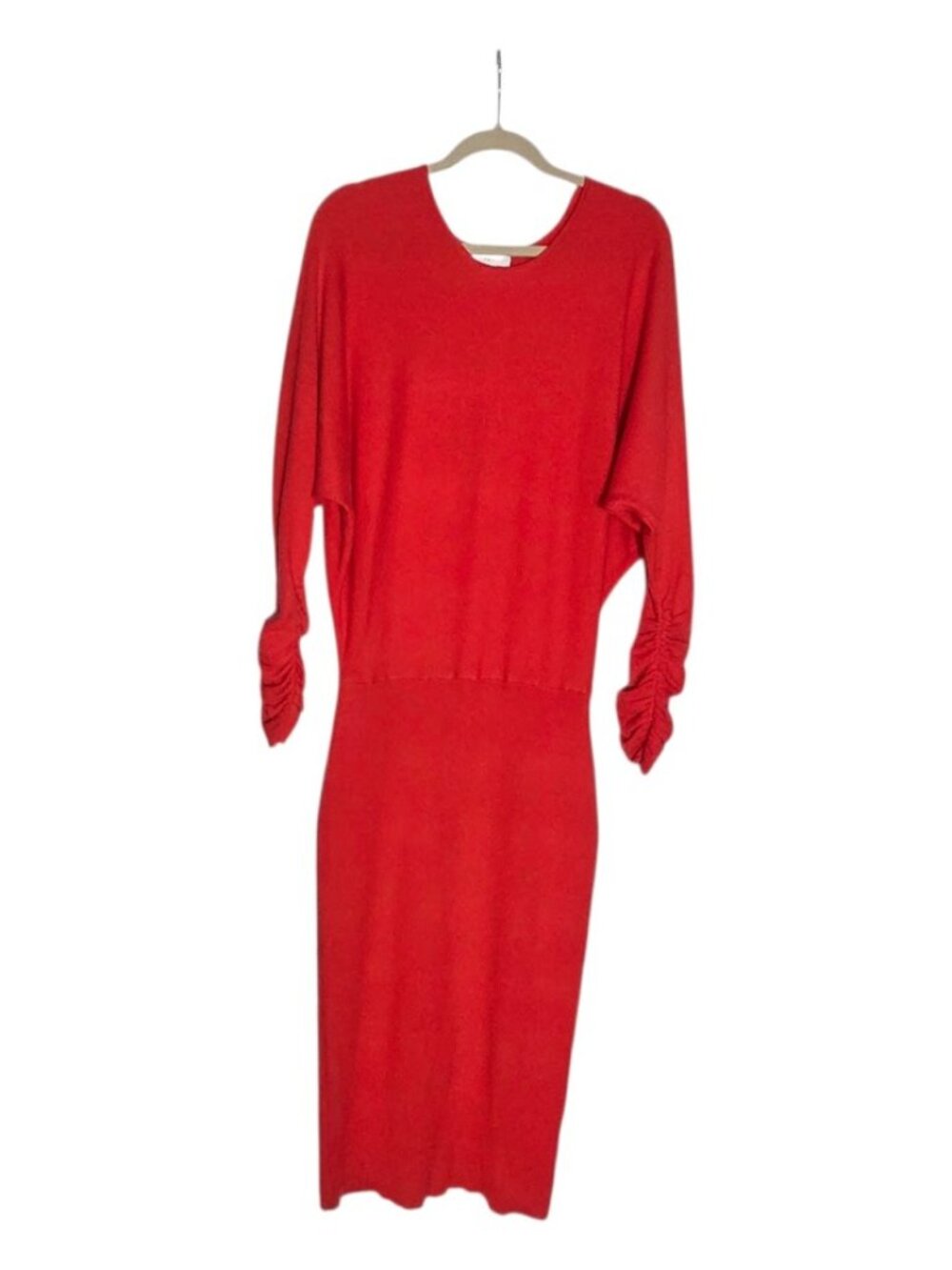 REISS Cashmere Wool Blend Red Sweater Holiday Dress Batwing Ruched Long Sleeve